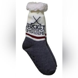 Hockey Mom Gray and White Sherpa-lined Socks. Canadian made🇨🇦
